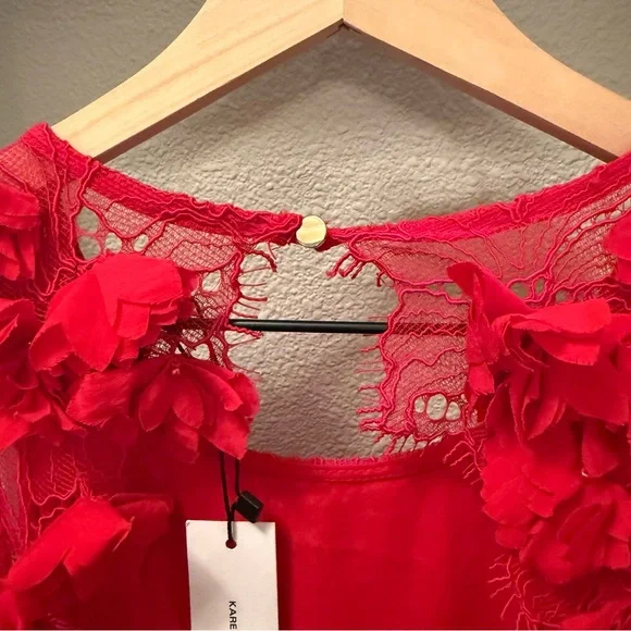 Red Floral Appliqué Lace Midi Dress – NWT – Size 8 - Picture 14 of 15